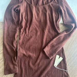 OGL Ribbed Long Sleeve Dress in Warm Brown